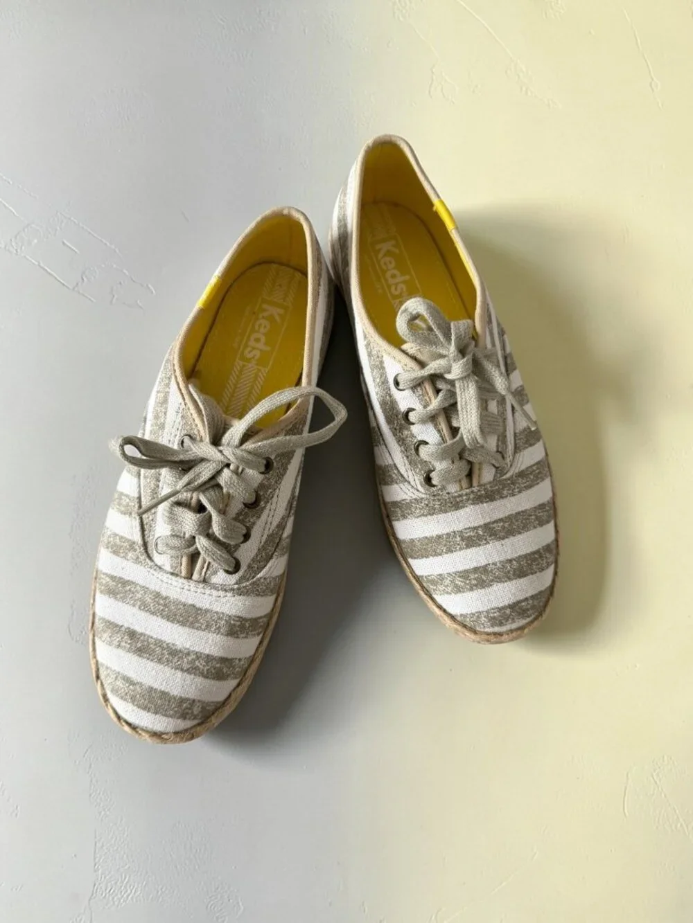 KEDS White Taupe Striped Sneakers Size 6.5